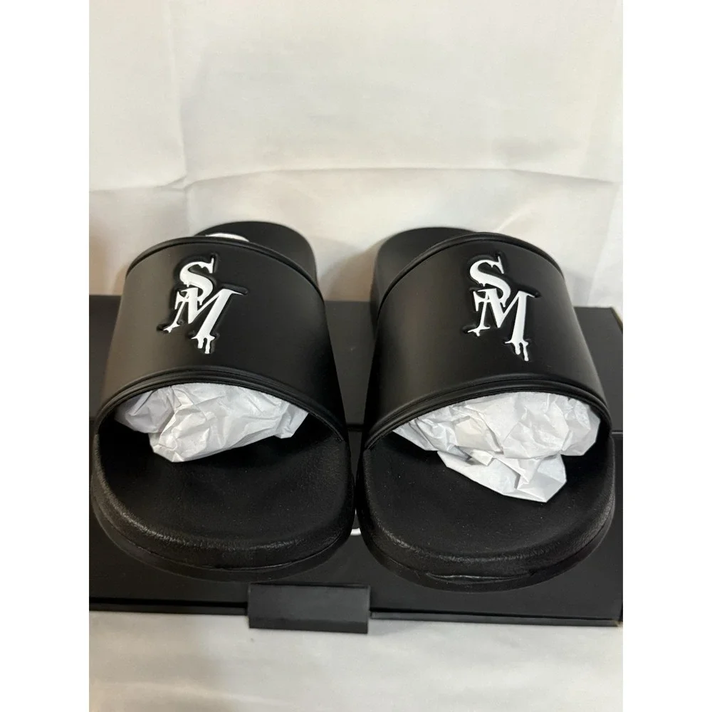 Saint Morta Icarus Slide Black White Logo Sandals Mens 8